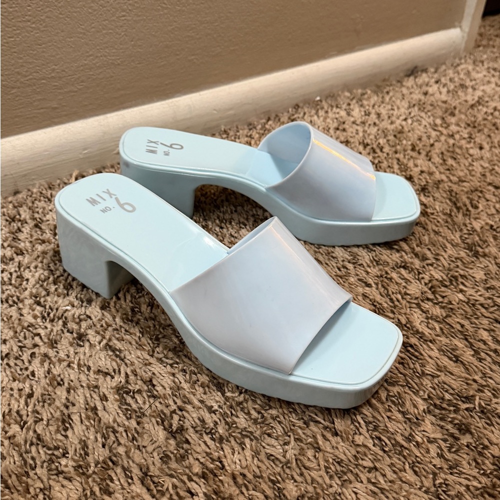 Mix No. 6 Pastel Blue Slide Mules with Block Heel (y2k style)
